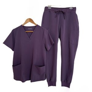 #16 MANDALA ~ Eggplant Purple Short Sleeve Drawstring Waist Scrub Set size M